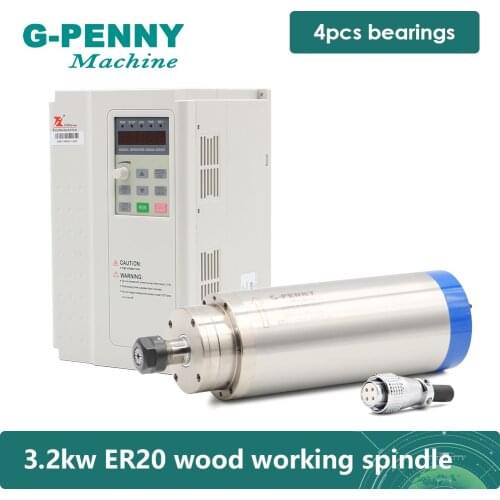 New Arrival! 3.2KW ER20 Water cooled spindle 4pcs bearings wood working & FULING 3.7KW Variable Frequency VFD