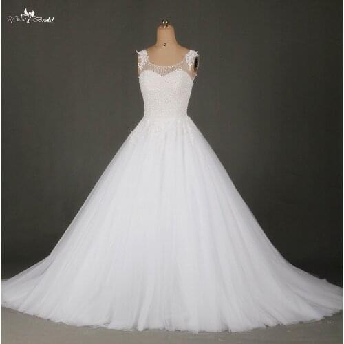 RSW724 Bateau Wedding Dress Neckline Front And Back Pearls Beading Top