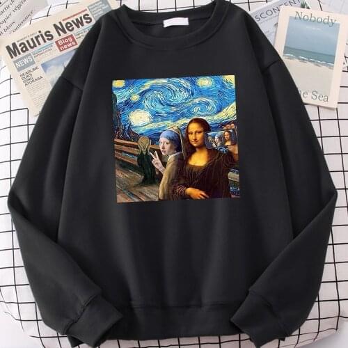 Picture Of Me And Mona Lisa Print Hoodie Women Japan Anime Sweatshirt Fleece Fleece Streetwear Crewneck Pullover Hoody Unisex