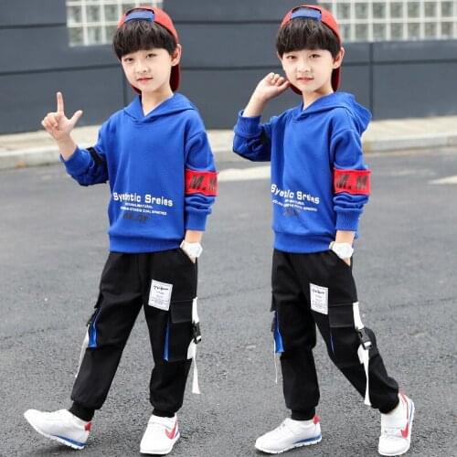 Spring Autumn Casual Big Boys Clothes 2 Piece Set Letter Printed Sweatshirt+Sweatpants Teenage Children Clothing Outfits 5-15T