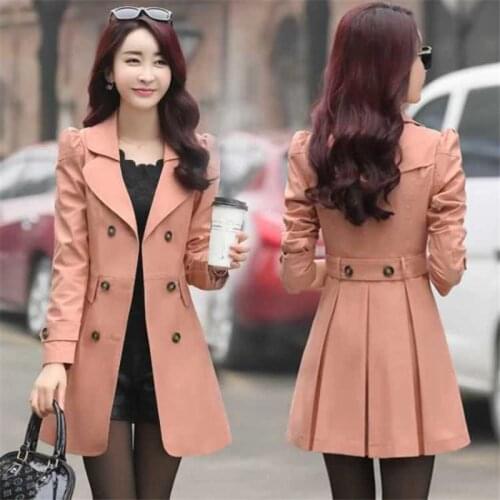 Windbreaker womens Outerwear spring and autumn clothing medium and long casual Korean version outerwear womens lining