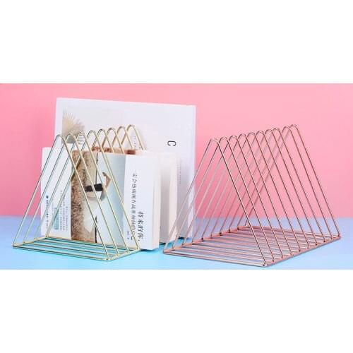 Vintage Triangle File Organizer Magazine Holder Book Rack Iron Art Desktop Storage Rack Bookshelf