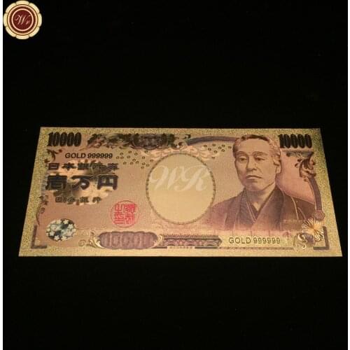 WR 999 Gold Plated Paper Money Colorful Banknote Japan 10000 Yen Bill Fukuzawa Yoshi Gold Banknote Souvenir Collection Gifts