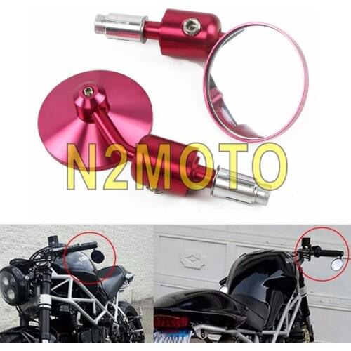 Red 7/8" 22mm Or 1" 25mm Bar End Rear Mirrors Motorcycle Round Convex Rearview Mirror Side View Mirrors For Cafe Racer Cruisers