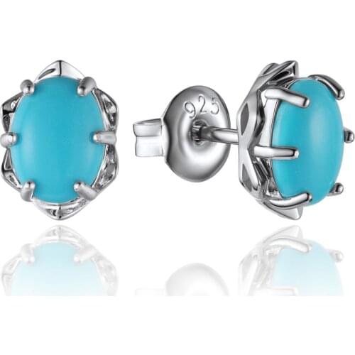 GZ ZONGFA New Design Trendy Simple Natural Turquoise gem custom jewelry 925 Sterling Silver Stud Earrings