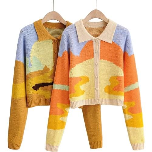 Women Button Down Knitwear Cardigan 2021 Spring Long Sleeves Lapel Casual Pullover Blouse Knit Sweaters Cute Sweet Girls Outwear
