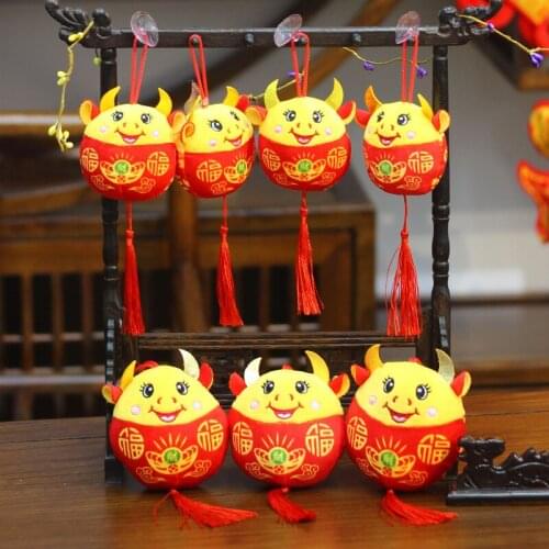 1PC 2021Year of Bull Doll Souvenirs Strap Cow Soft Plush Stuffed Calf Ox New Year Decoration Pendant Kids Toys for Children Fun