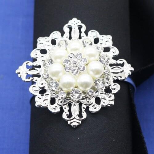10/pcsHandmade silver pearl alloy flower napkin ring welding diamond restaurant table decoration