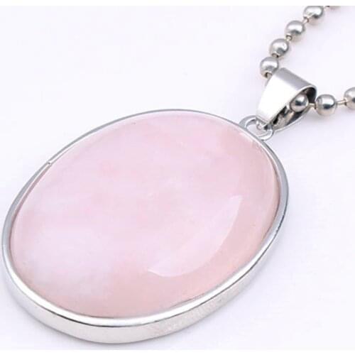 100-Unique Simple Style Silver Plated Natural Rose Pink Quartz Oval Shape Pendant For Anniversary Gift