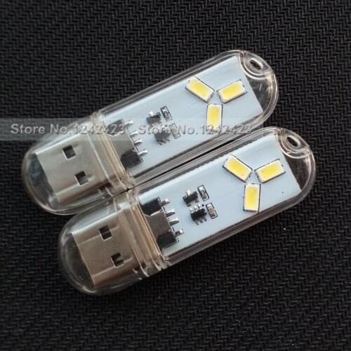 2pcs/lot USB Night Light power bank light 3 x LED USB LED Lamp with Shell and Touch on/off Switch - White light