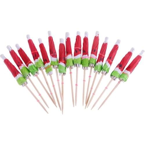 20pcs Disposable Cake Watermelon Pattern Small Umbrella Wooden Sign Cocktail Party Watermelon Decorative Umbrella Sign 8Q