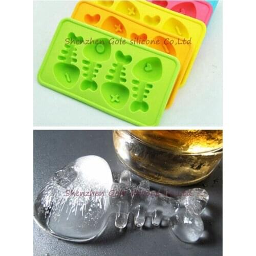 200pcs/lot Free Shipping Silicone Fish Bone Shaped Ice Cube Trays Mold Maker