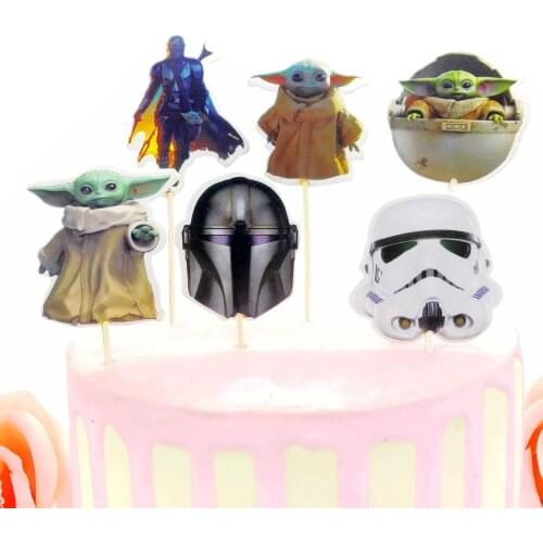 24pcs Cartoon Mandalorian Baby Yoda Star Wars Cupcake Card Inserting Toothpicks Flag Boys Favor Birthday Party Decor Supplies