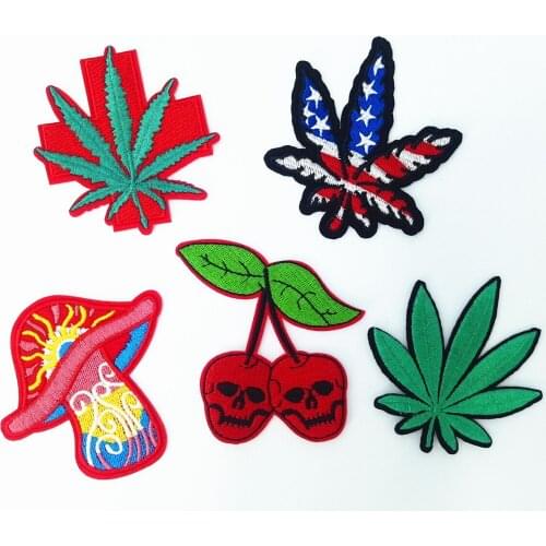 50pcs/lot Fashion Embroidery Patches for Clothing Decoration Flag Leaf Mushroom Skull Cherry Flower Applique Iron Heat Tansfer
