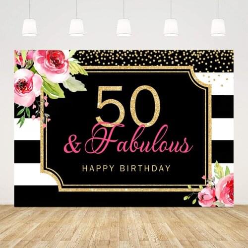50th fabulous happy birthday theme party background for photo studio famous backdrop for photography party decoration banner