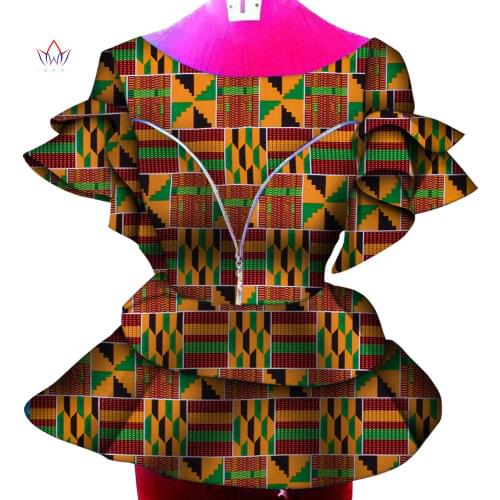 African Clothing Dashiki African Shirt for Women Bazin Riche Ankara Print Short Sleeve Zip Shirts Top Women Causal Party WY6733