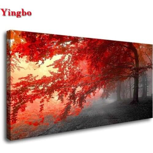 DIY Diamond embroidery Round 5D Full Square Diamond Painting Red Tree forest landscape Cross Stitch Picture Of Rhinestone Mosaic