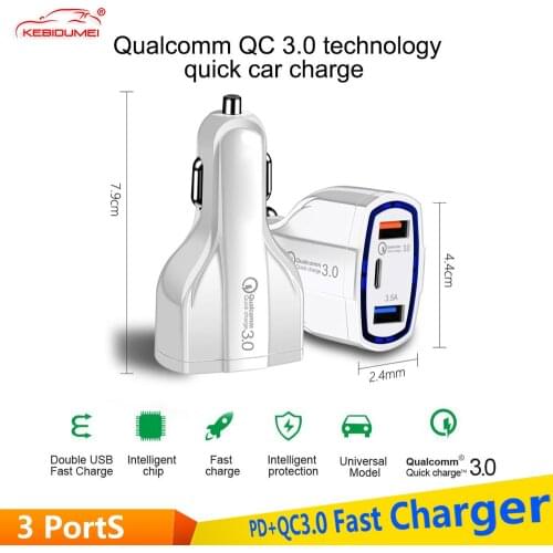 KEBIDU QC3.0 3 Port Car Charger USB Universal Phone Charger Fast Charging In Car For Iphone 11 Pro Samsung a10 Quick Charger 3.0