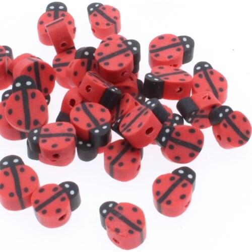 CHONGAI 50Pcs Ladybug Polymer Clay Spacer Beads For Jewelry Making DIY Bracelet Necklace Accessories