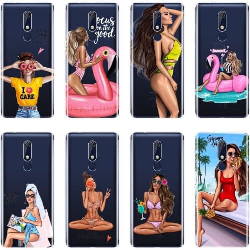 TPU Phone Case For Nokia 7.1 6.1 5.1 3.1 2.1 Soft Silicone Black Sexy Girl Summer Back Cover For Nokia 2.1 3.1 5.1 6.1 7.1 Plus