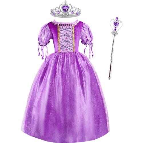 Little Girl Princess Dress Rapunzel Cosplay Costume Rapunzel Crown Child Baby Girl Halloween Carnival Costume 3-12T