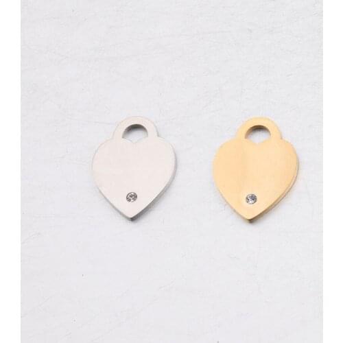 Fnixtar 20Pcs/Lot Peach Rhinestone Heart Charms Mirror Polish Stainless Steel Charms For DIY Making Necklace Earrings Bracelets