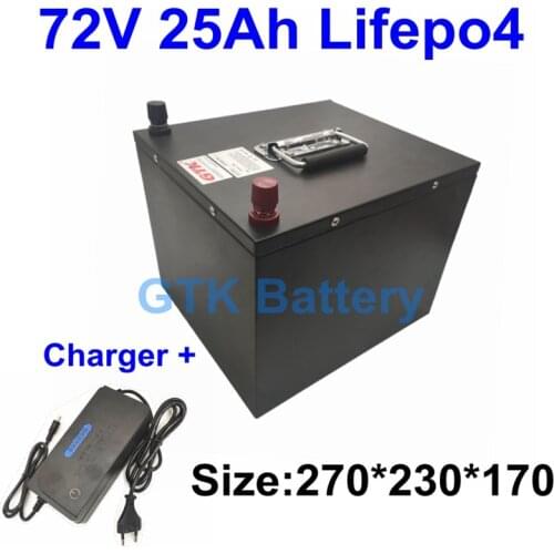 Customized size 72V 25Ah Lifepo4 Ebike Lithium Battery Pack with 50Amp BMS For 3000W Scooter EV light truck Motor + 5A charger