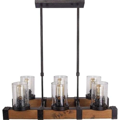 American Country Solid Wood Old Personality Retro Bedroom Living Room Cafe Restaurant Bar 6 Heads Pendant Lamps E27, AC110V 220V