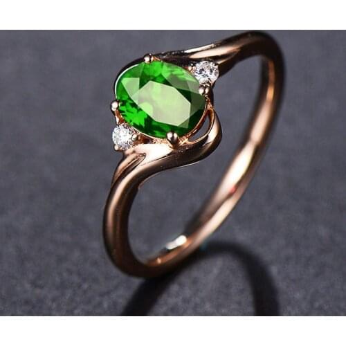 Trendy Woman Ring Rose Gold Jewelry Emerald Zircon Gemstone Oval Shape Open Finger Rings Engagement Party Accessories For Female