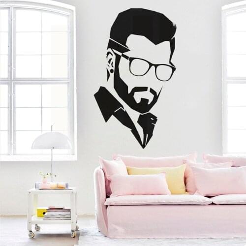 Handsome Man Vinyl Wall Decal Hairdresser Hair Salon Decoration Barbershop Removable Wall Sticker Bearded Man Wall Poster 3565