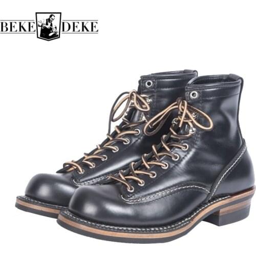 Top Brand High Quality Vintage Cowhide Mens Ankle Boots Casual Lace Up Round Toe Genuine Leather Unisex Cargo Shoes Plus Size