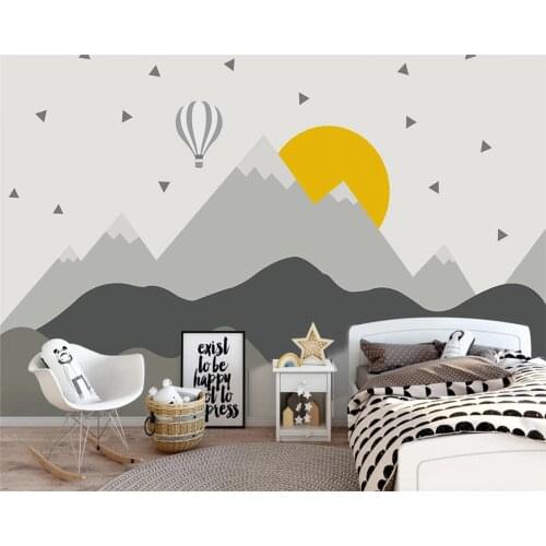 Beibehang Custom Nordic childrens room wallpaper geometric mountain peaks hot air balloon background wall papers home decor