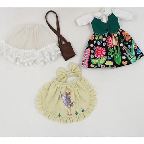 Clothes For 1/6 Blyth ICY dolls 3 Pieces Dress Apron and HandBag Pattern Random toys gift