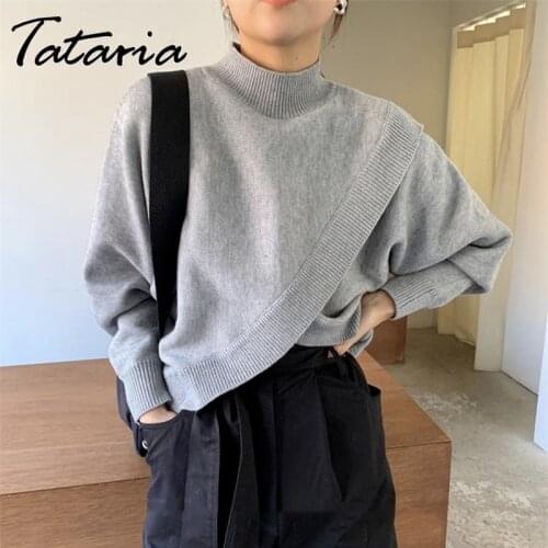 Autumn 2021 Vintage Knited Criss Cross Women Sweater Pullover Spliced Retro Fall Sweaters for Women Turtleneck Short Knit Top