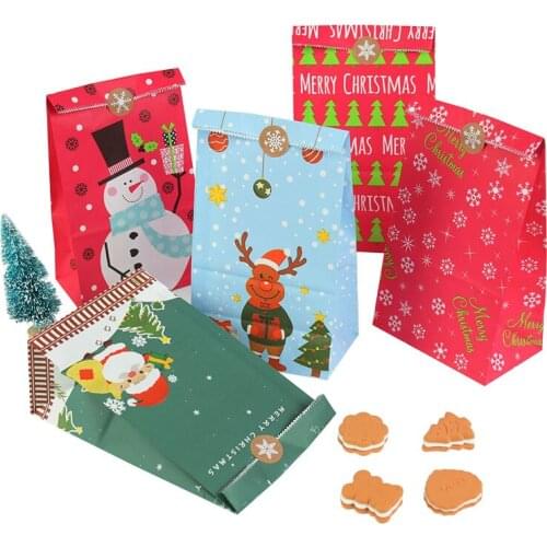 10Pcs Christmas Candy Gift Wrapping Kraft Paper Bag Christmas Cookies Present Gift Bag Xmas Party Decorations