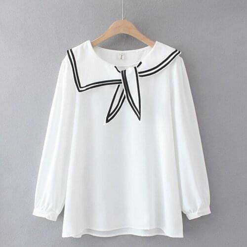 Plus Size XL-4XL Womens Blouse White Blue Long Sleeved Striped Tops Oversized Elegant Officewear Blusas