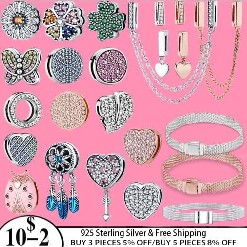 NEW 925 Sterling Silver 5-Leaf Grass Clip Charms Beads Suitable For Original Reflexions Bracelet Making Jewelry Diy Wholesale