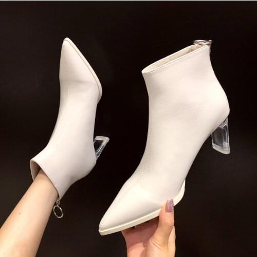 Sexy Pointed-toe Womens Boots 2020 Autumn New Crystal Heel Shoes In Tube White Boots High Heel Womens Boots Q10-87
