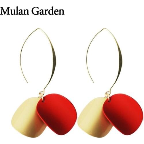 M&G Gold Red Double Geometric Dangle Earrings for Women Simple Fashion Black Pendant Statement Earrings Jewelry Accessories Gift