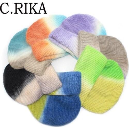 New Tie Dye Angola Rabbit Fur Winter Hats for Women Men Fashion Thick Warm Beanie Hats Ladies Girl Hip Hop Knittde Hat Bonnets