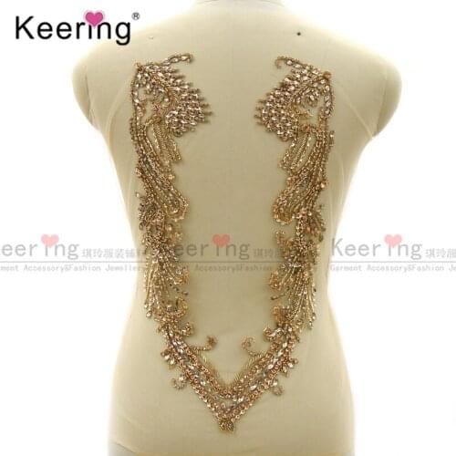 Handmade Sexy Big Crystal Back Bodice Rhinestone Applique For Party Dress WDP-126