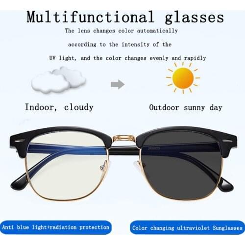 2020 New RMM polygon Anti blue light Discolored Sunglasses metal eyeglasses for men women multi-function Photochromic glasses