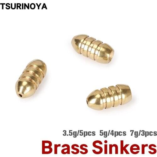 TSURINOYA 3.5g 5g 7g Brass Bullet Weights Fishing Sinker Kits Brass Bullet Weights Worm Weights Pike Bass Fishing Rig Tackle