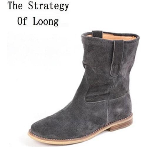 Women Genuine Leather Fashion Ankle Boots Short Plush Thick Warn Snow Boots Real Leather No Plush Spring Autumn Boots 6