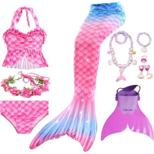 New Girls Swimming Mermaid Tail Mermaid Costume Cosplay Mermaid Swimsuit Girls Birthday Gift Necklace Monofin Halloween Bikini