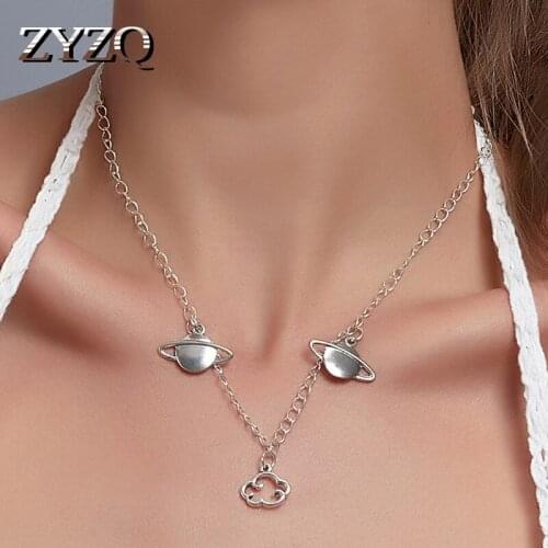 ZYZQ ins Personality Planet Cloud Necklace For Women Fashion Multi Layer Moon Evil Eye Necklace Temperament Jewelry 2021