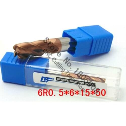 1PCS 6R0.5*6*15*50 Titanium yellow 6mm 4 flutes Cemented Carbide Corner Radius endmill CNC router bit milling cutter tool