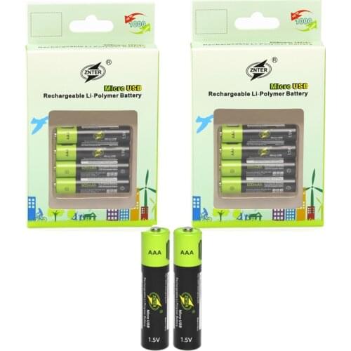 10Pcs ZNTER 1.5V 600mah AAA Rechargeable Battery USB Rechargeable Lithium Polymer Battery Quick Charging by Micro USB Cable