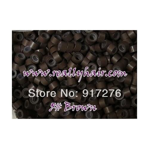 1000pcs/bottle silicon lined Micro Links Rings Beads Hair Feather Extensions 5# brown