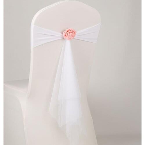 14Colours spandex sash with rose ball artifical flower and organza chair sash wedding Christmas lycra bow tie band wholesale